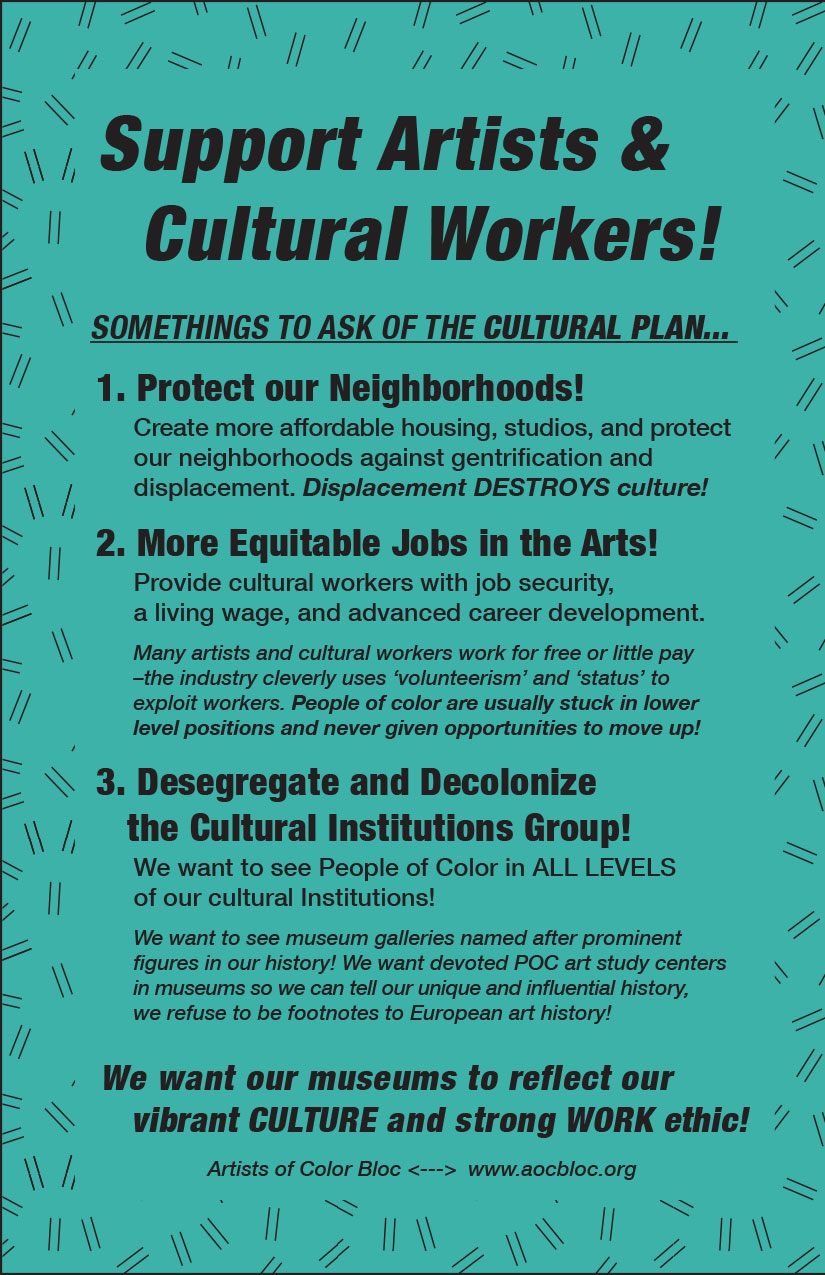 NYC Cultural Plan must support Artists and Cultural Workers